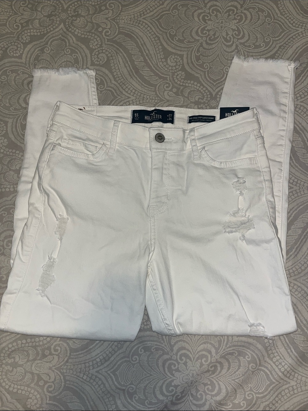 Hollister White Distressed High-Rise Skinny Cropped Jeans NWT